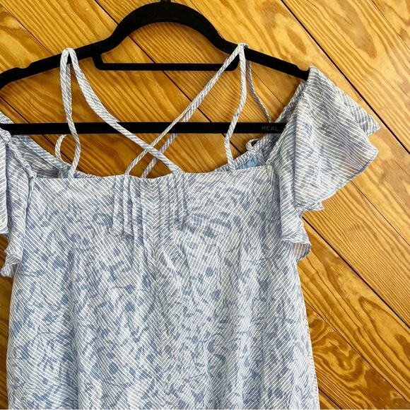 Anthropologie HD Paris Dayflower Mini Dress Off Shoulder Blue White - Picture 6 of 12